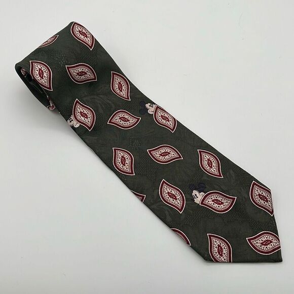 Disney Other - DISNEY ORIGINALS Men's Tie Mickey Mouse Silk Green Red Geometric Paisley Necktie